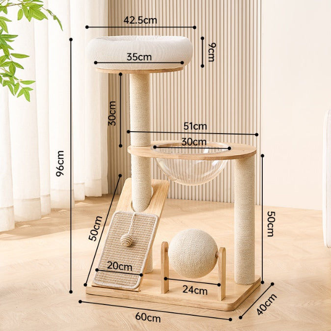 Creamy Minimalist Cat Tree with Sisal Ergonomic Scratcher and Soft Top Perch