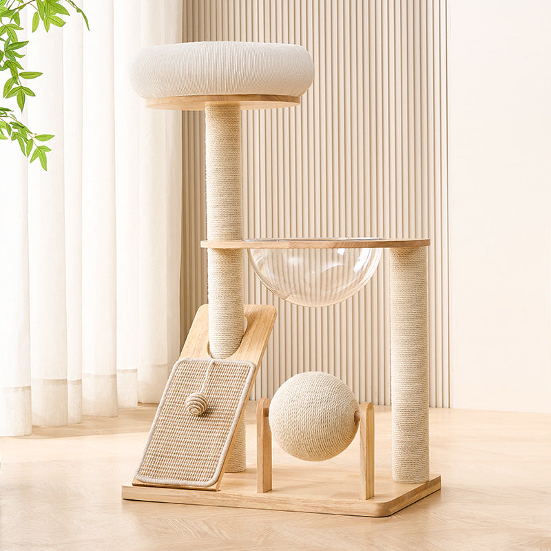 Creamy Minimalist Cat Tree with Sisal Ergonomic Scratcher and Soft Top Perch