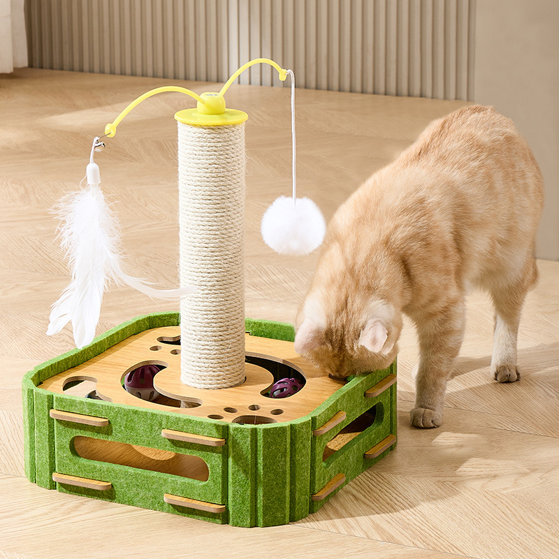 Labyrinthe multifonction pour chats avec griffoir en sisal et double baguettes