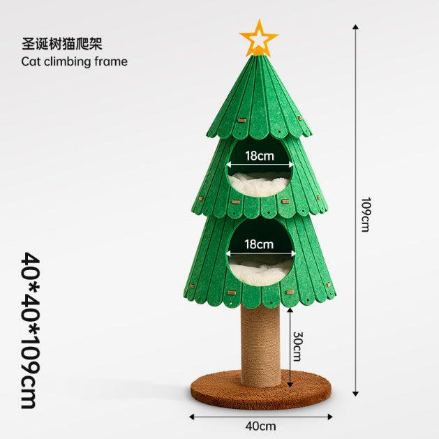 Christmas Cat Tree Multi Level Climbing Frame with Cozy Condos for Cats