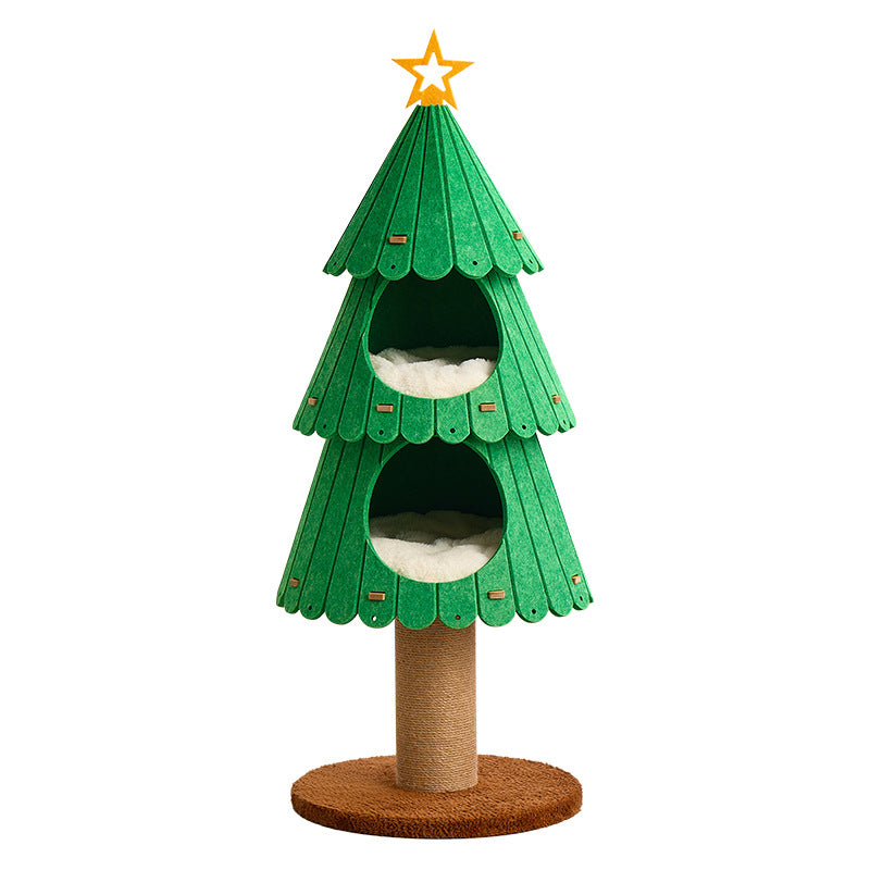 Christmas Cat Tree Multi Level Climbing Frame with Cozy Condos for Cats