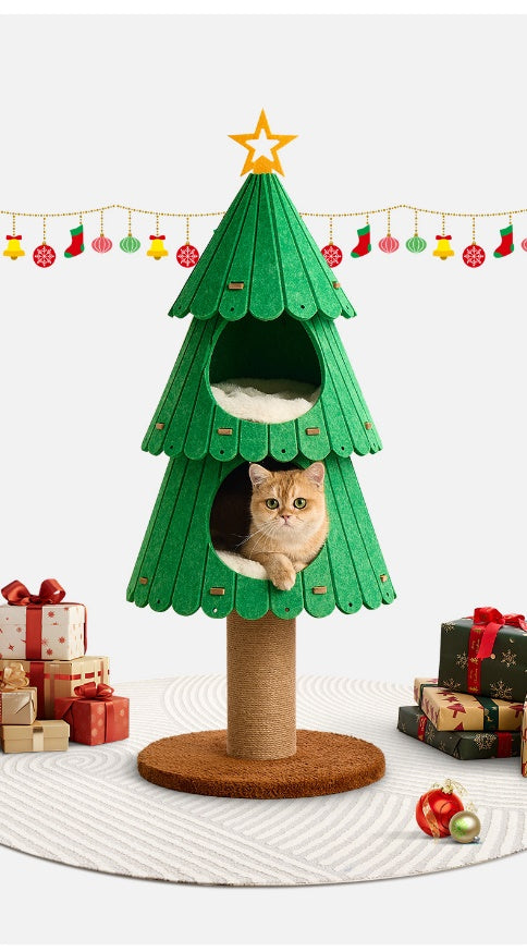 Christmas Cat Tree Multi Level Climbing Frame with Cozy Condos for Cats