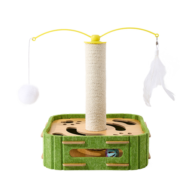 Labyrinthe multifonction pour chats avec griffoir en sisal et double baguettes